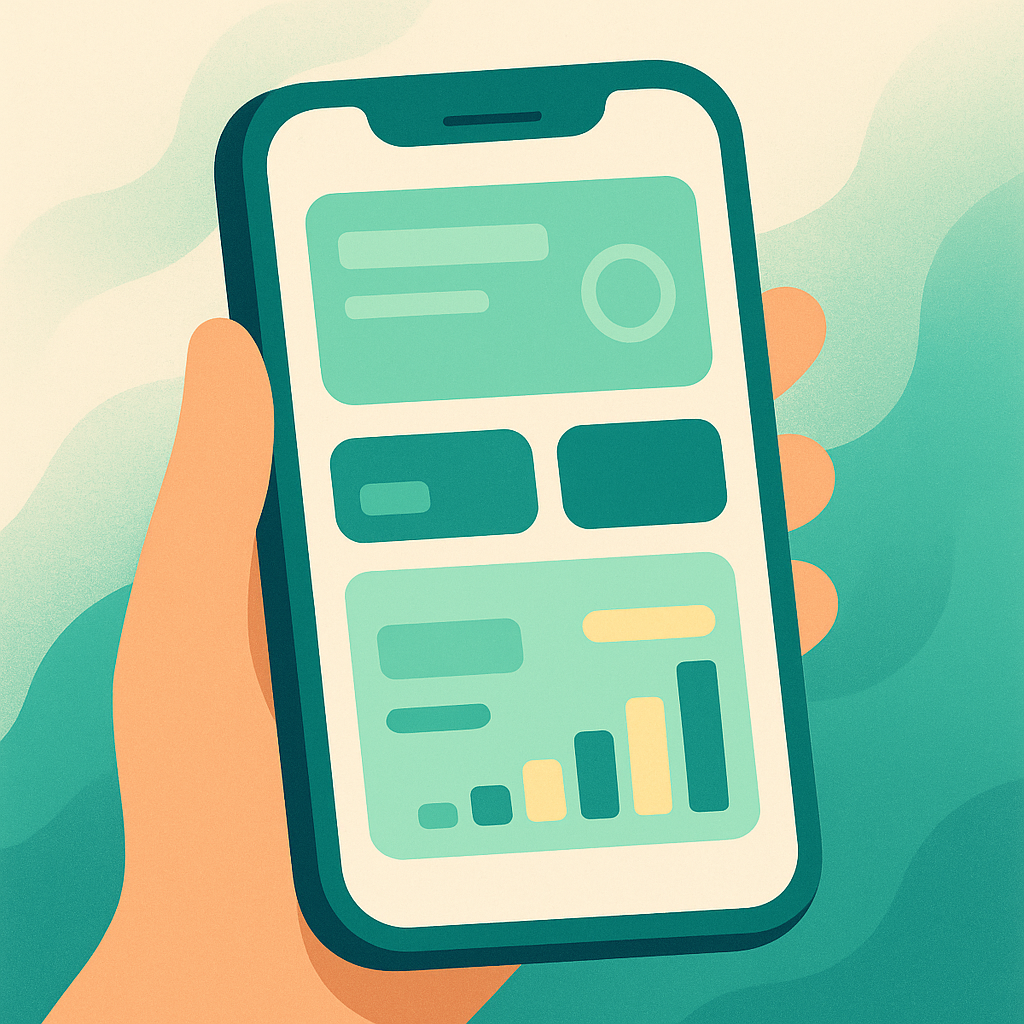 Ilustración de una billetera digital abstracta con gráficos y tarjetas sin texto